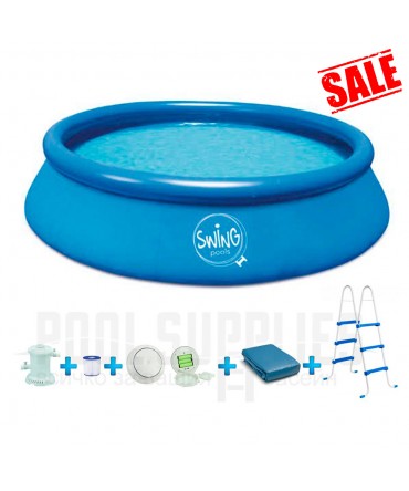 Piscina cu margine gonflabila set filtrare proiector LED acoperire si scara d457cm х 107cm | Swing