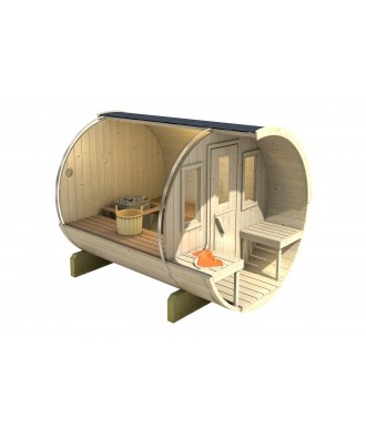 Sauna finlandeza tip Butoi cu ferestre si terasa 4 persoane | EU