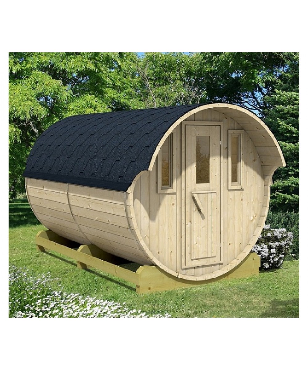 Sauna finlandeza tip Butoi cu ferestre si copertina 4 persoane | EU