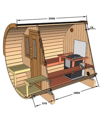 Sauna finlandeza tip Butoi cu ferestre si terasa 4 persoane | EU