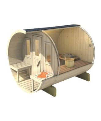 Sauna finlandeza tip Butoi cu ferestre si terasa 4-6 persoane | EU