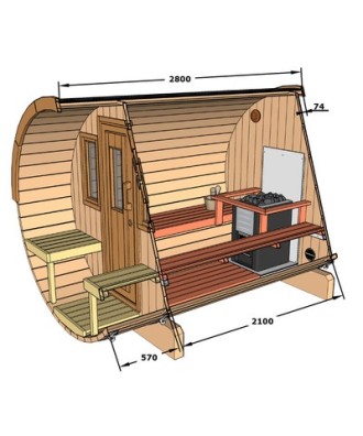 Sauna finlandeza tip Butoi cu ferestre si terasa 4-6 persoane | EU