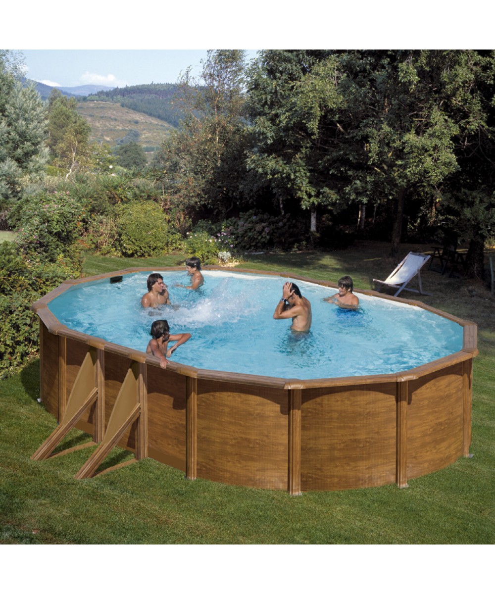 Piscina ovala supraterana cu perete metalic imitatie lemn dimensiuni 610cm x 375 H-120 | EU