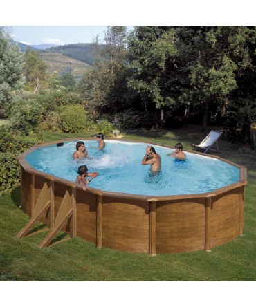 Piscina ovala supraterana cu perete metalic imitatie lemn dimensiuni 610cm x 375 H-120 | EU